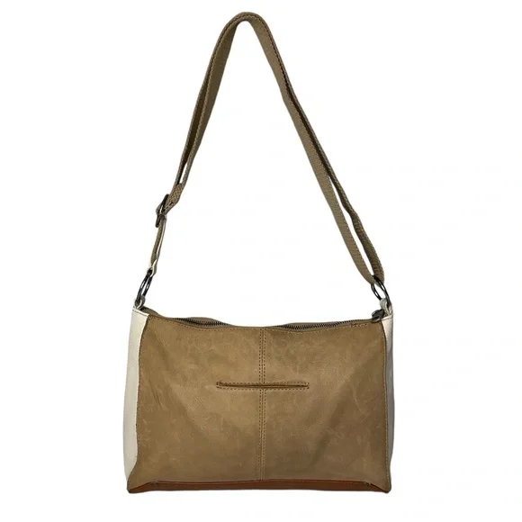 The Sak Camila Leather Multi Color Crossbody Handbag Purse Bag White Tan Brown - Picture 2 of 8